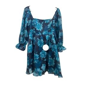 Thirty/Thirty LA blue floral organza babydoll puff sleeve dress women’s size XL